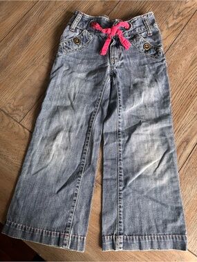 GYMBOREE Blooming Nautical Wide Leg Jeans - Girl's Size 6 - Pink Tie Waist